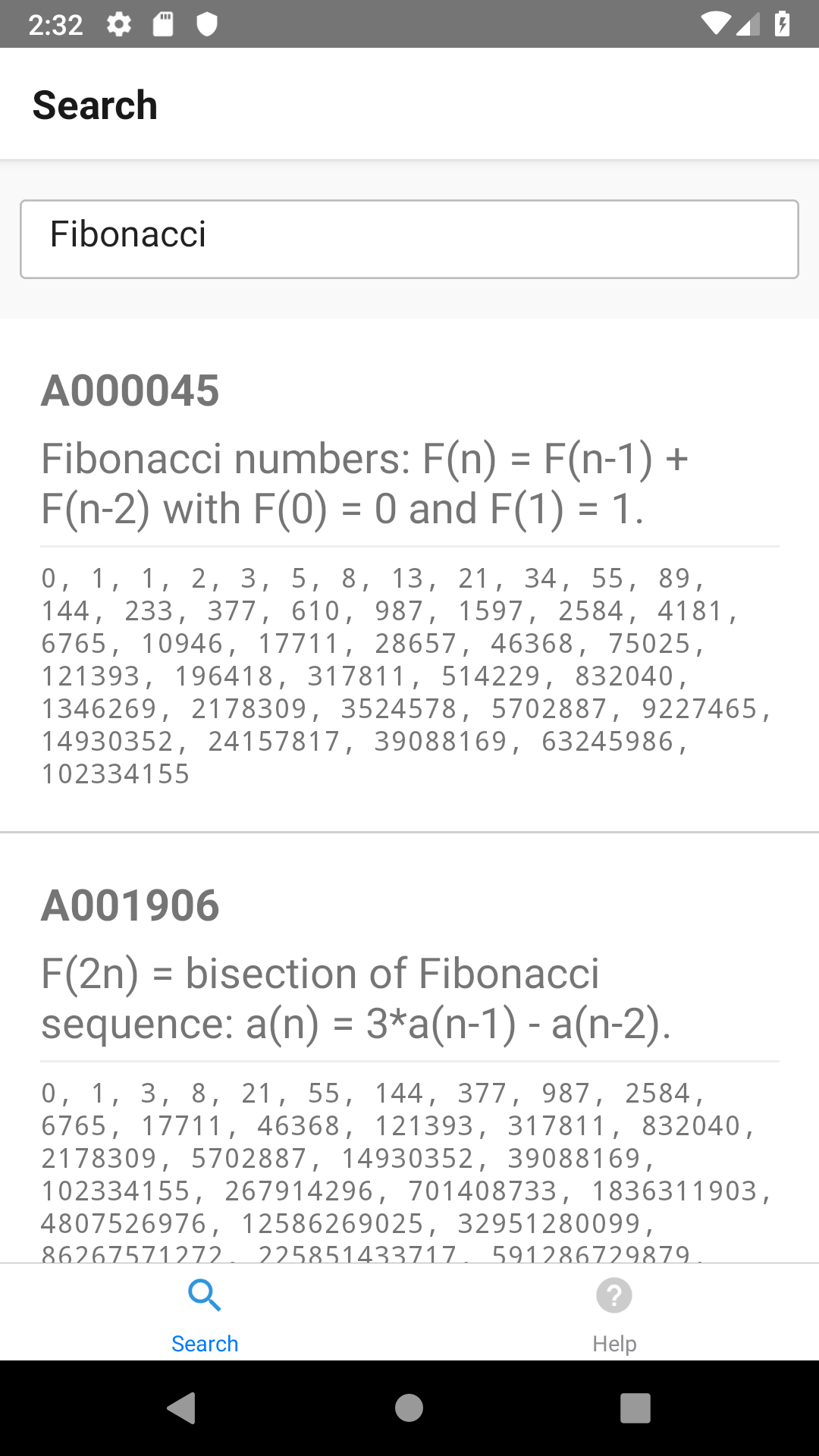 Screenshot of OEIS Client